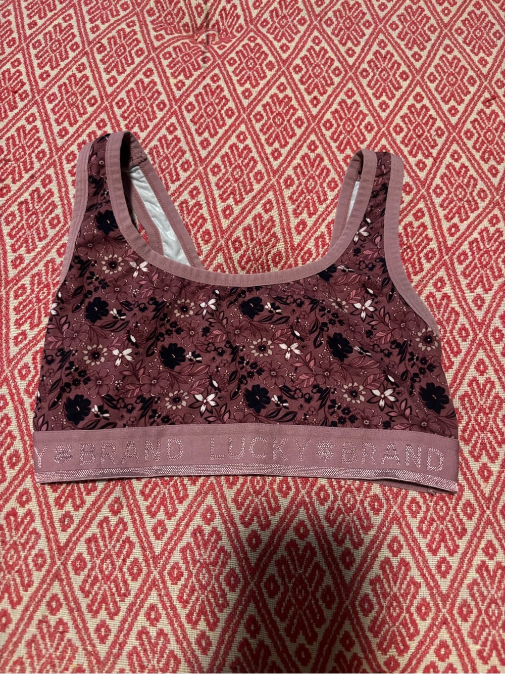 Lucky Brand Mauve Floral Crop Sports Bra
